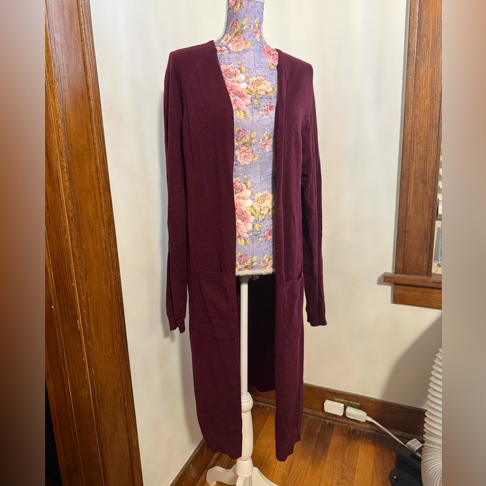 Women's Long Burgundy Cardigan Sweater
